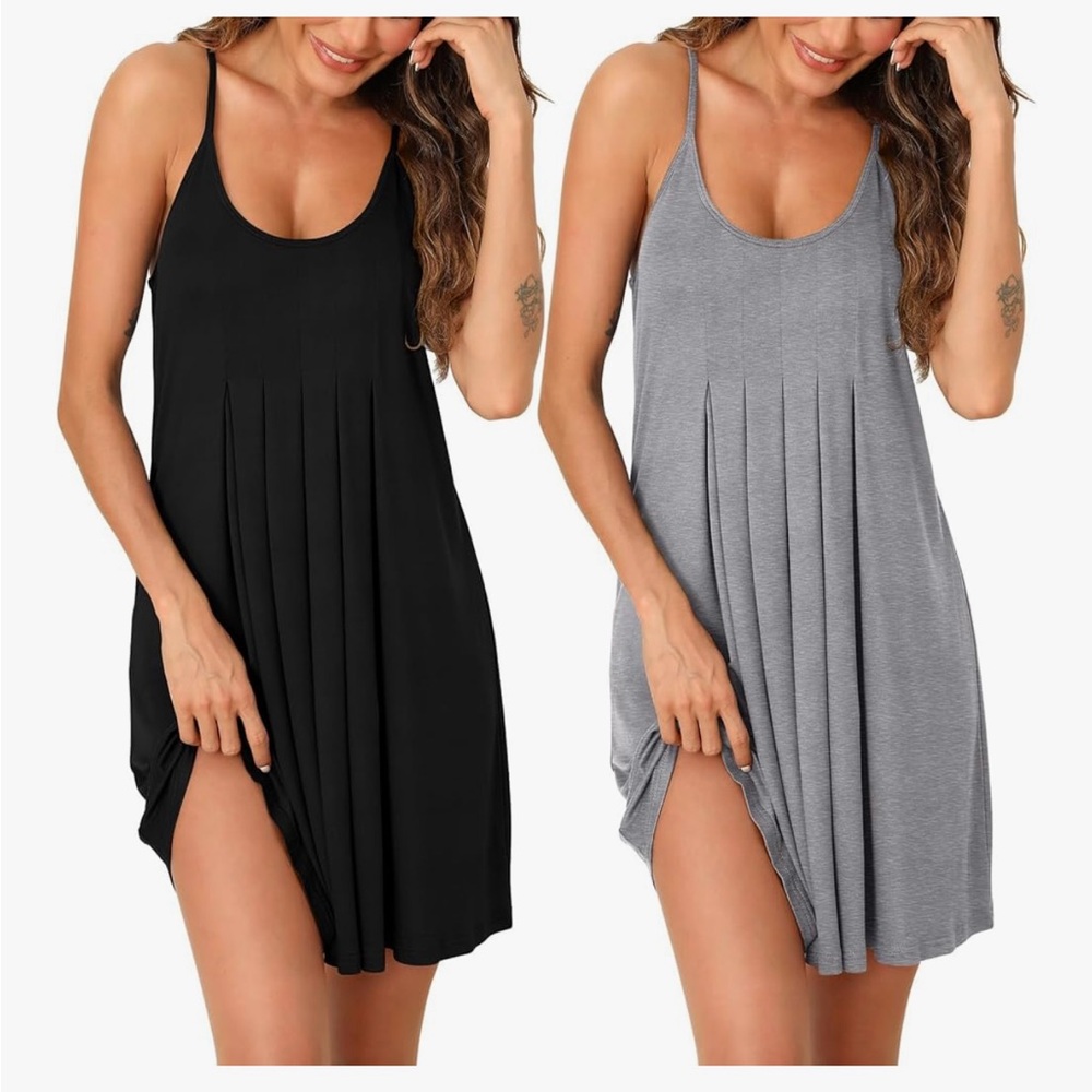 Grey and Green Sleeveless Pleated Dress